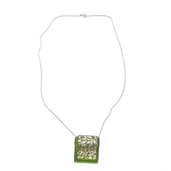 Handmade Green Glass Pendant Sterling Chain - Picture 2 of 7